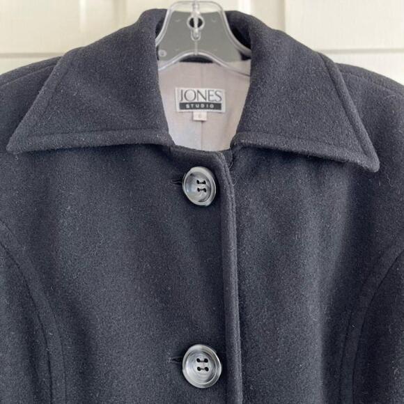 🚓 Jones New York Wool Blend Pea Coat 6 Black - Picture 7 of 14